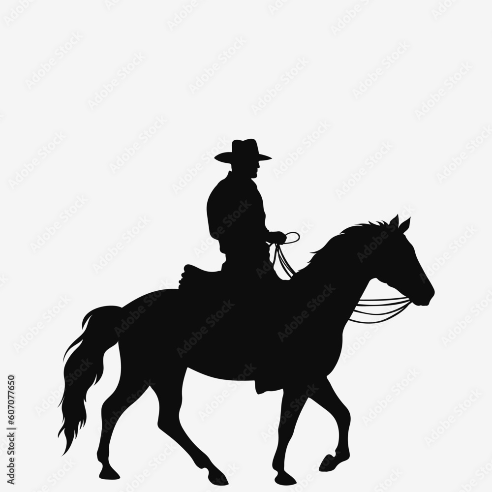 Cowboy and horse. Black silhouette. Vector illustration Cowboy and horse. Black silhouette. Vector illustration