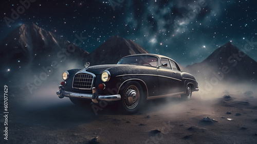 amazing old car on the space road. © wasof
