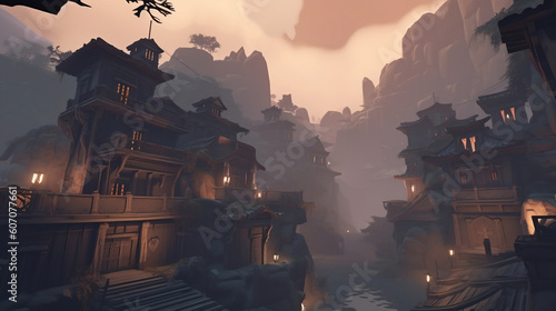 sunset in the mountains in chinese ai city .