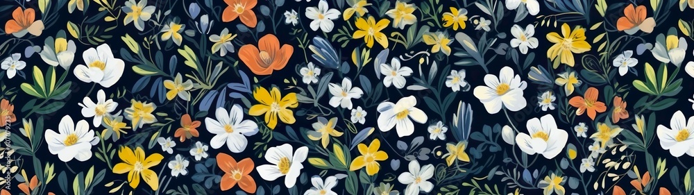 Blooming Symphony: A Flower Seamless Pattern, Floral Design, Web Banner, Wide Size, Generative AI Blooming Symphony: A Flower Seamless Pattern, Floral Design, Web Banner, Wide Size, Generative AI