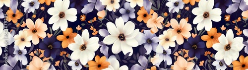 Blooming Symphony  A Flower Seamless Pattern  Floral Design  Web Banner  Wide Size  Generative AI