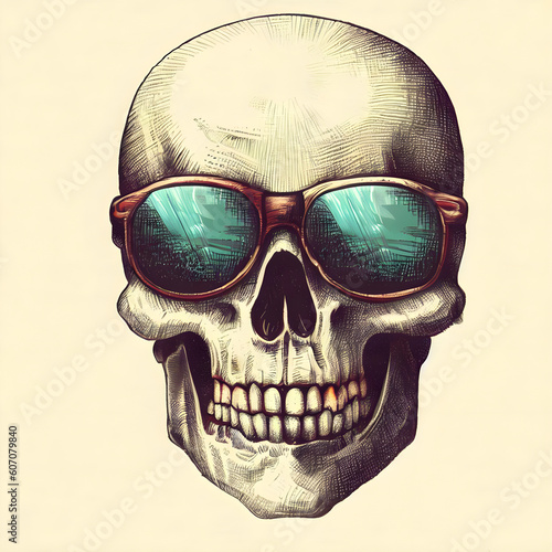 skull with sunglasses pencil drawing illustration isolated on white background Generative AI © A.M