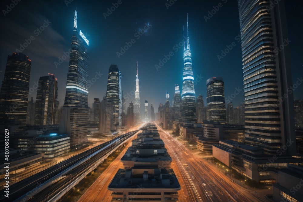  a technology-themed image of a futuristic cityscape at night with glowing neon lights ai generated
