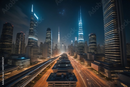  a technology-themed image of a futuristic cityscape at night with glowing neon lights ai generated