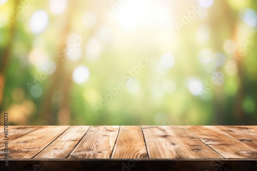 blurred summer background with empty wooden table -Ai