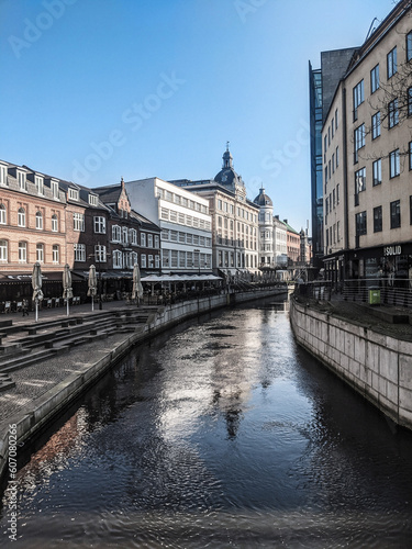 Cityscape with river and architecture
