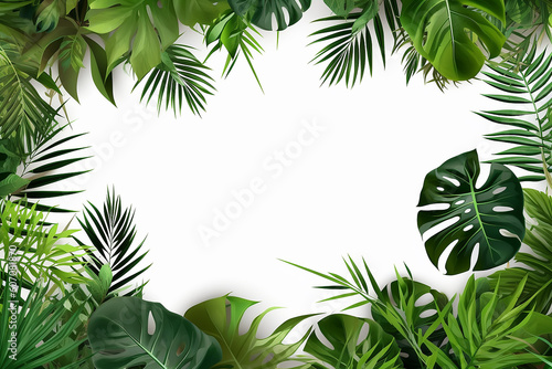 a frame of palm branches with green leaves. Generative AI.