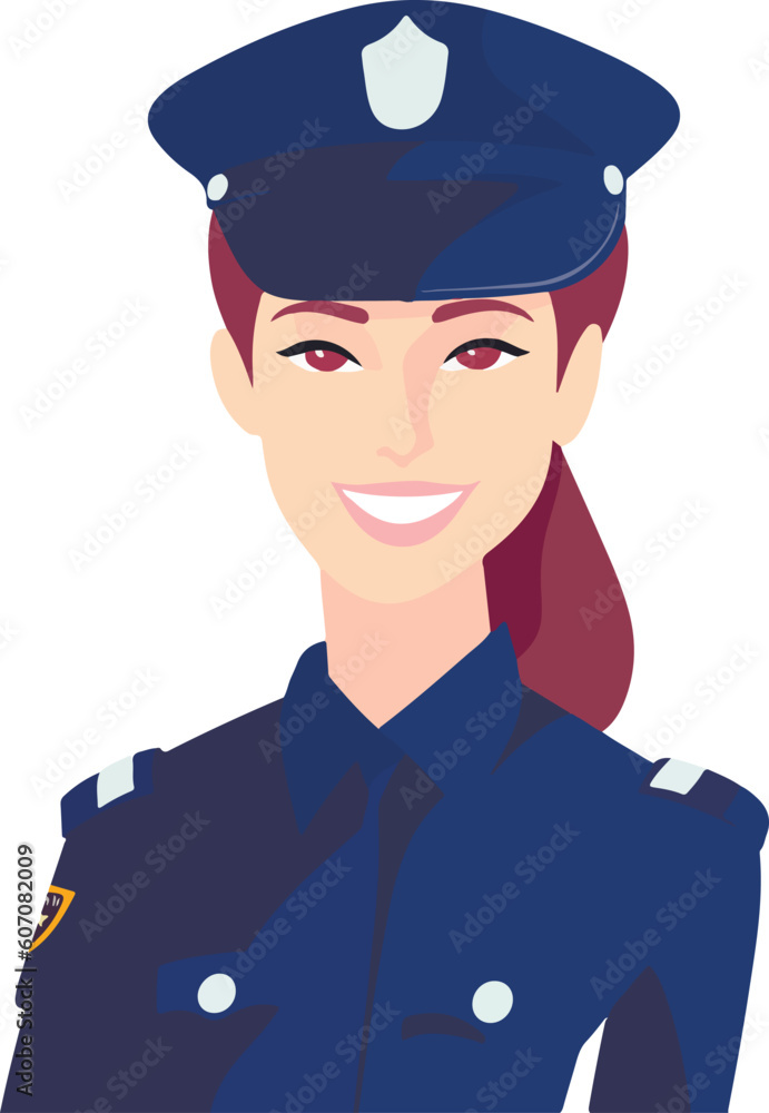 Beautiful girl police-officer in uniform. Vector illustration. Isolated on white background. Beautiful girl police-officer in uniform. Vector illustration. Isolated on white background.