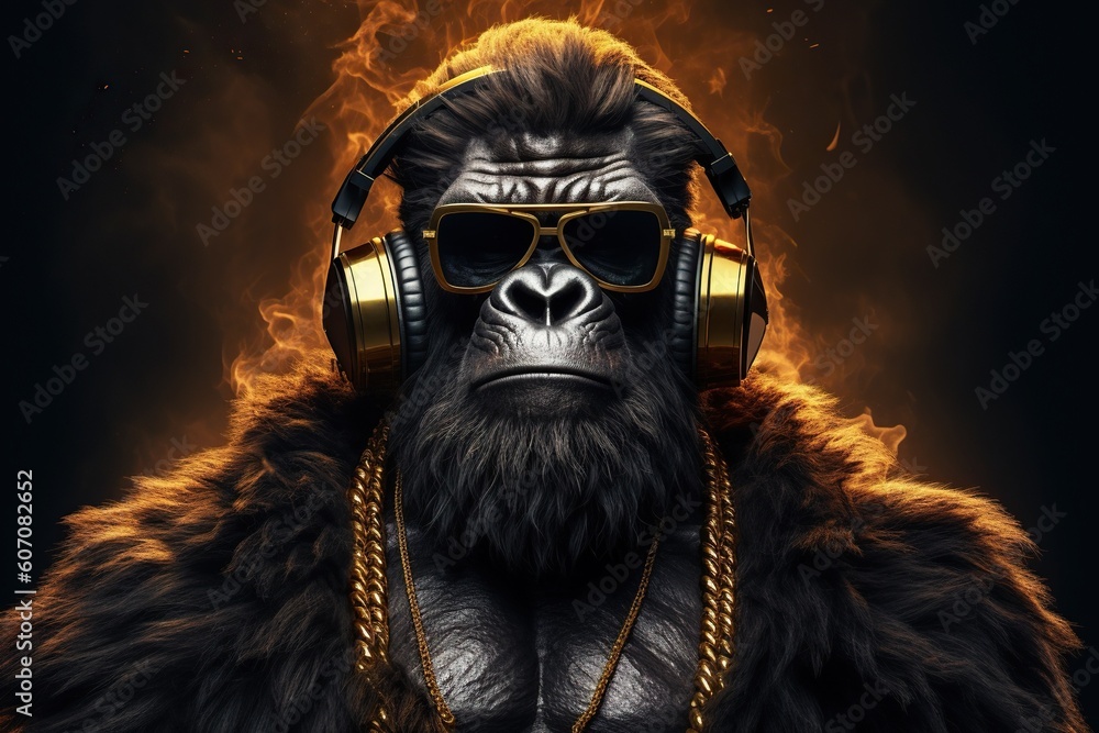 Gorilla rapper character. Generative AI - obrazy, fototapety, plakaty 