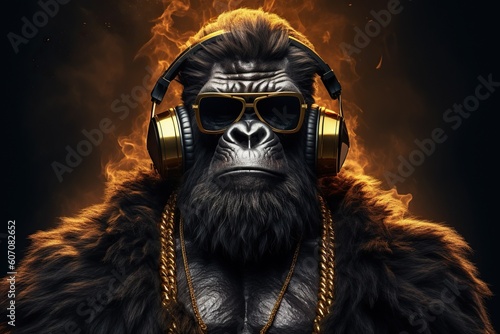 Obraz na płótnie Gorilla rapper character. Generative AI