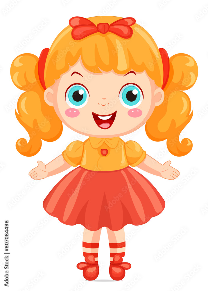 Baby doll in a red dress. Vector illustration of a little girl. Baby doll in a red dress. Vector illustration of a little girl.