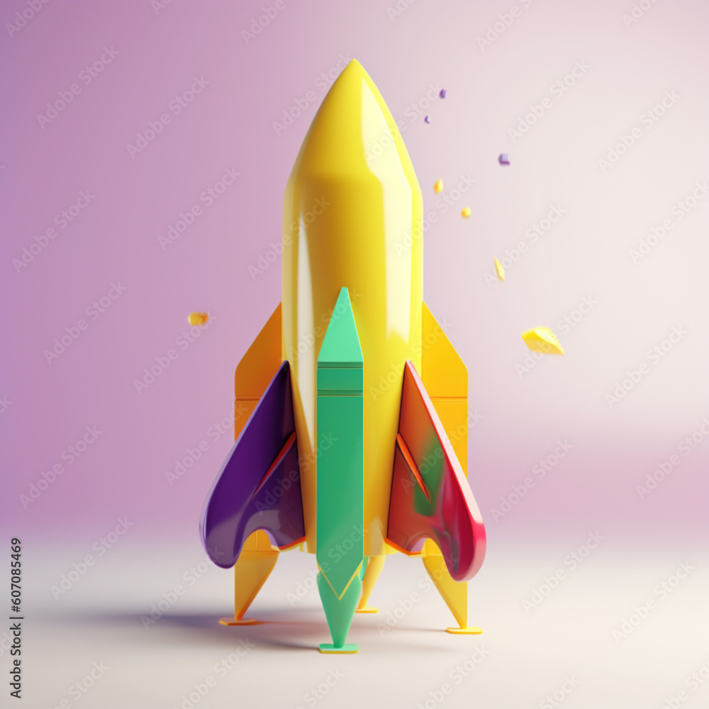 Kolorowa rakieta 3d, izolowana - Colorful 3d rocket, insulated - AI Generated - obrazy, fototapety, plakaty 