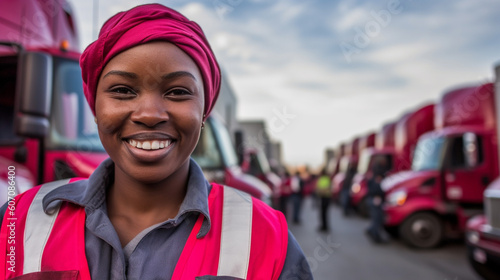 young adult woman is truck driver mini job work and profession, logistics and transport in road traffic, transport