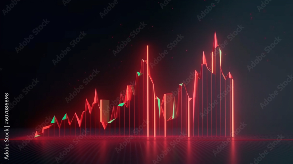 Inflacja i spadki finansowe - krzywa spadkowa- ponury wykres - Inflation and financial declines - downward curve - grim graph - AI Generated - obrazy, fototapety, plakaty 
