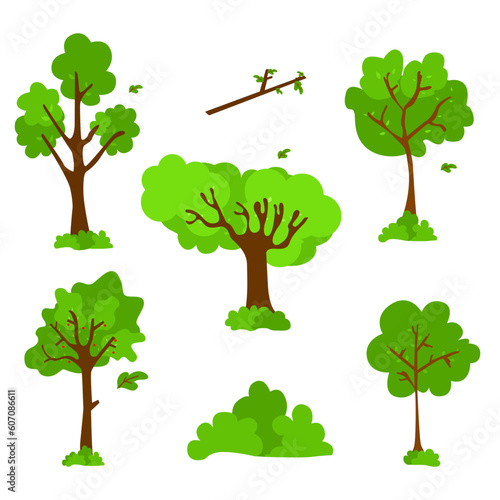 set of trees vector in different style