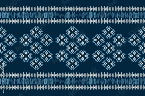 Ethnic Ikat fabric pattern geometric style.African Ikat embroidery Ethnic oriental pattern navy blue background. Abstract,vector,illustration.For texture,clothing,scraf,decoration,carpet,silk.