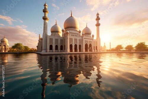 A mosque in the middle of a lake Generative Ai