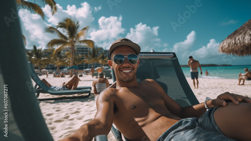 young adult male on beach l...