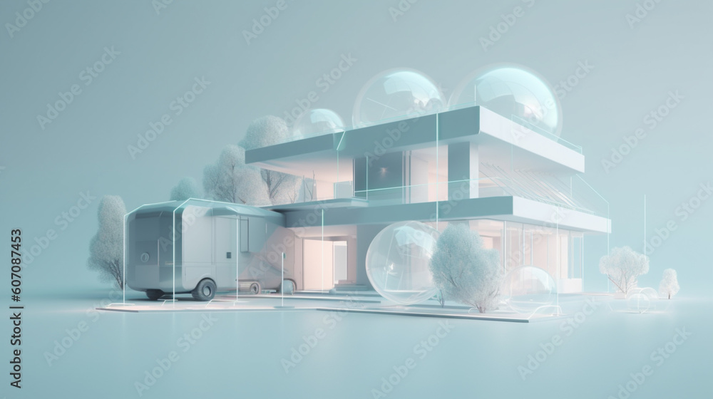 Inteligenty dom przyszłości - inwestycja w technologię, 3d makieta - Smart home of the future - investment in technology, 3d mockup - AI Generated - obrazy, fototapety, plakaty 