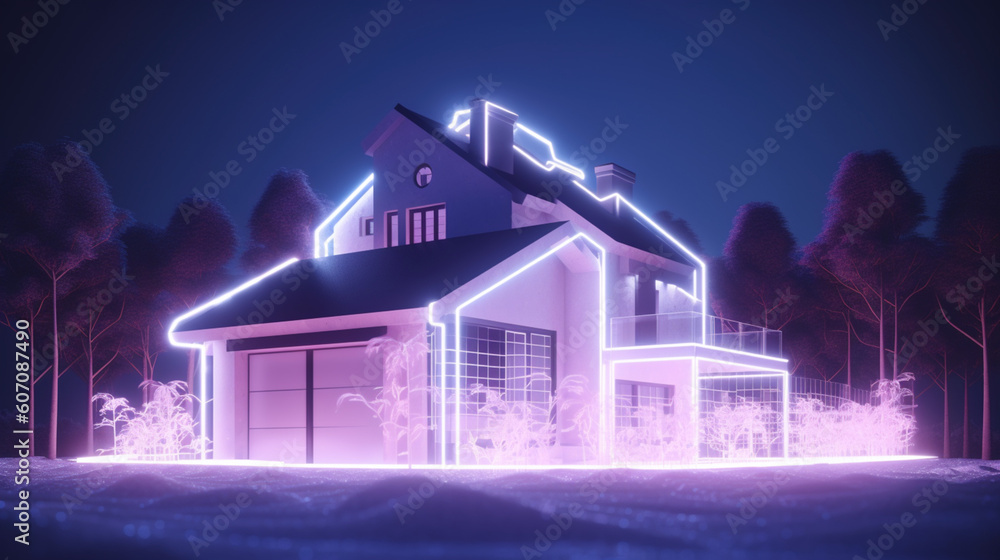 Obraz premium Cyfrowo zabezpieczony dom - inteligenty system w nieruchomości - Digitally secured home - intelligent systems in real estate - AI Generated