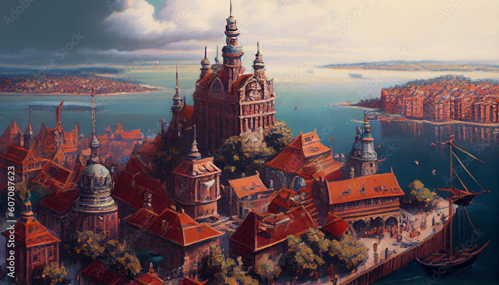 Obraz premium Generative AI city in winter