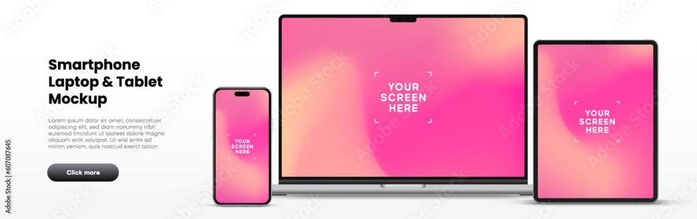 Modern laptop mockup front view and high quality smartphone and tablet ...