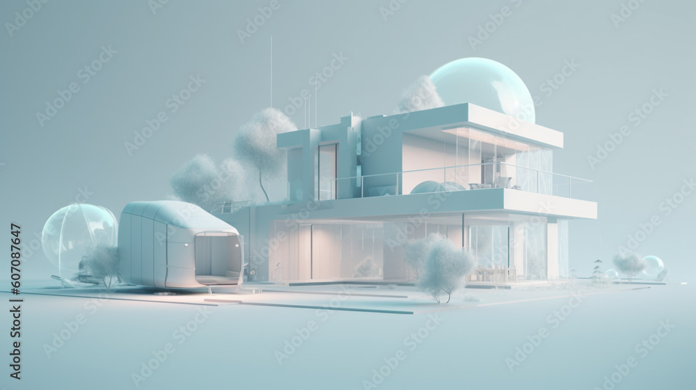 Inteligenty dom przyszłości - makieta 3d, izolowany -Smart home. of the future - 3d mockup, isolated - AI Generated - obrazy, fototapety, plakaty 