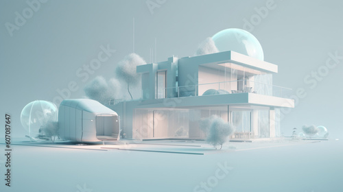 Inteligenty dom przyszłości - makieta 3d, izolowany -Smart home. of the future - 3d mockup, isolated - AI Generated