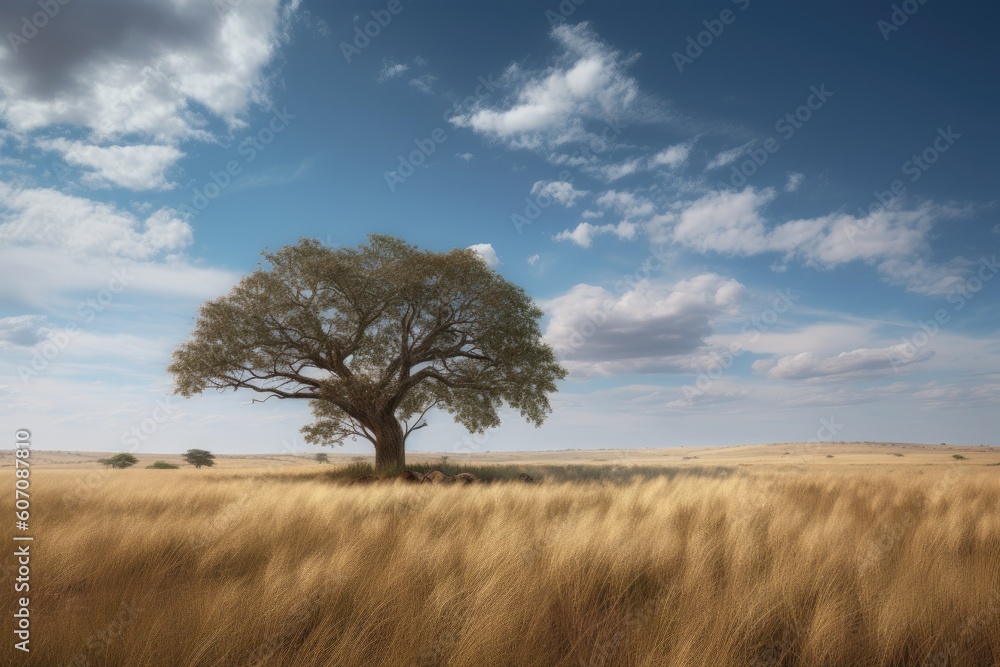 A field of grass and trees with a blue sky in the background Generative Ai A field of grass and trees with a blue sky in the background Generative Ai