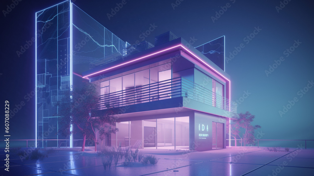 Cyfrowy dom, inteligenty i nowoczesny budynek 3d - Digital home, smart and modern 3d building - AI Generated - obrazy, fototapety, plakaty 