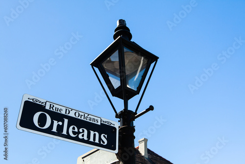 New Orleans French Quarter Cityscape with Orleans Street sign