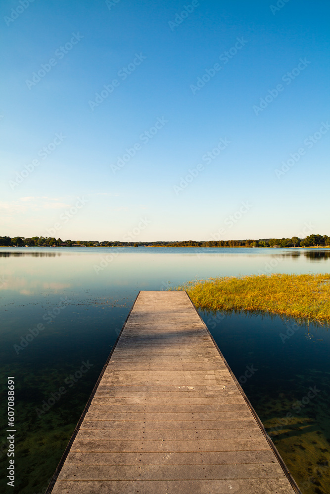 Fototapeta premium Lake house landscape with wooden platform