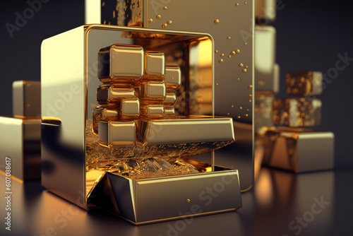 Nowoczesny skarbiec inwestycyjny z sztabkami złota - Modern investment vault with gold bars - AI Generated