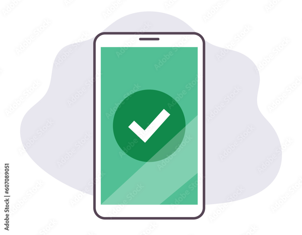 Smartphone mobile update phone checkmark tick accept confirm concept. Vector graphic design illustration Smartphone mobile update phone checkmark tick accept confirm concept. Vector graphic design illustration