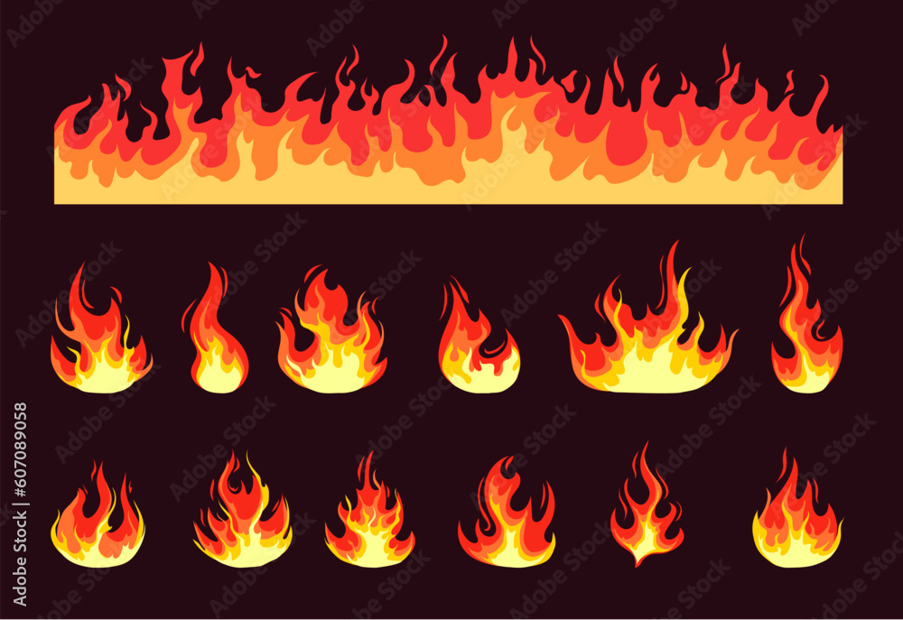 Fire flame cartoon burn isolated set. Vector graphic design illustration Fire flame cartoon burn isolated set. Vector graphic design illustration