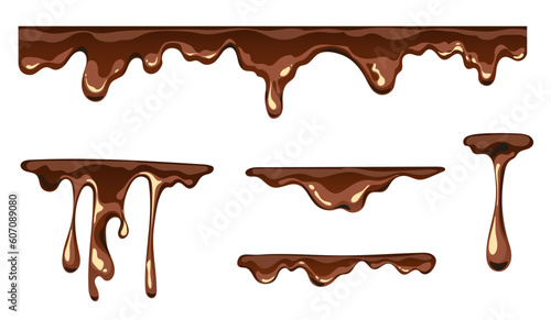 Liquid hot drop chocolate melt isolated set. Vector graphic design illustration