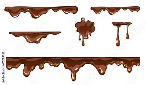 Liquid hot drop chocolate melt isolated set. Vector graphic design illustration