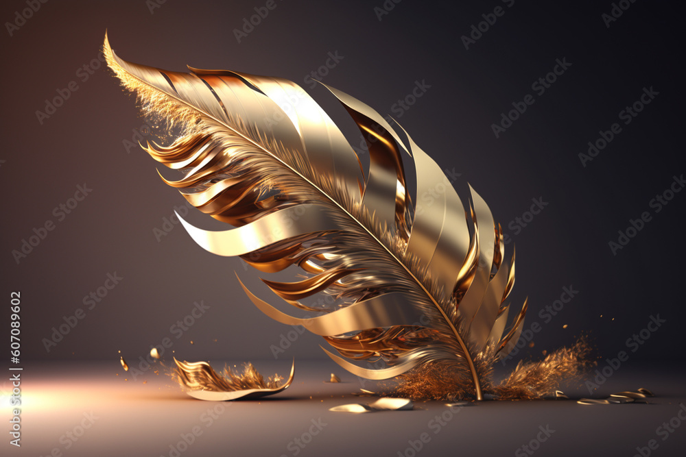 Złote pióro - nagroda w literaturze alegoria - The golden pen - a prize in literature allegory -  AI Generated - obrazy, fototapety, plakaty 