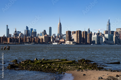 New York City Midtown Manhattan Skyline seen from Bushwick Inlet Park in Williamsburg Brooklyn photo