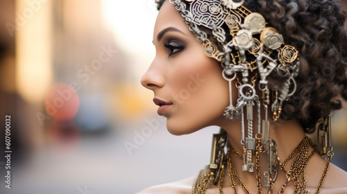young woman half-robot or a...