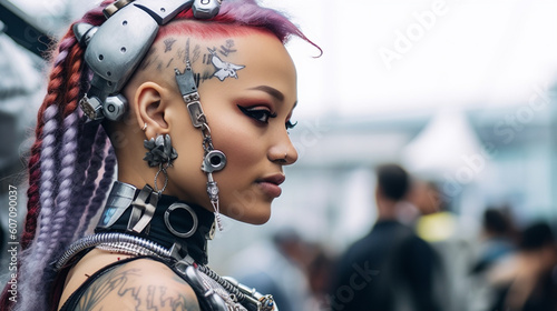 young woman half-robot or a...