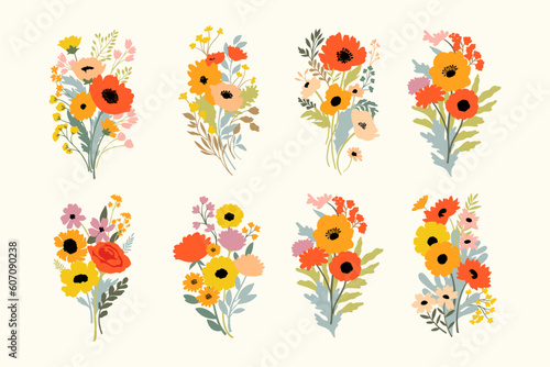 Bright summer floral bouquets set