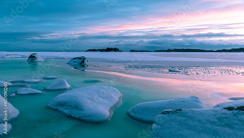 Fototapeta Naklejka Na Ścianę i Meble -  Winter sunset in Finland, Sunset in Finland, Sunset in Scandinavia, Blue hour in Finland. 