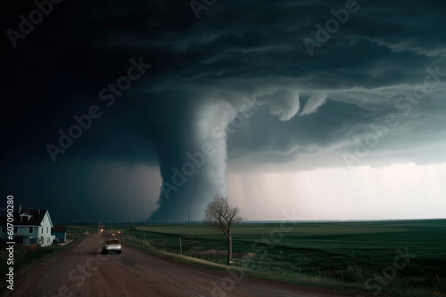 Fotografia tornado is moving towards a small village