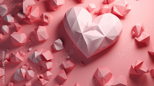 Różowe origami serce - tło na ślub - Pink origami heart - wedding background - AI Generated