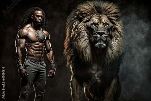 MMA Fighter With A Lion Beside Him Symbolizing His Struggle