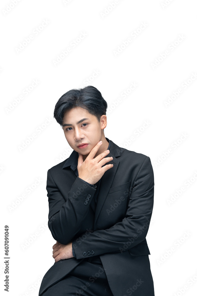 Handsome Asian man wearing a suit. Asian teenage man in suit standing on white background Handsome Asian man wearing a suit. Asian teenage man in suit standing on white background