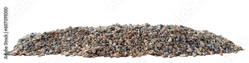 Rocks pile isolated on white background. Piles of gravel limestone rock on construction site. Limestone piles, stones used for construction or as a component of mortar.