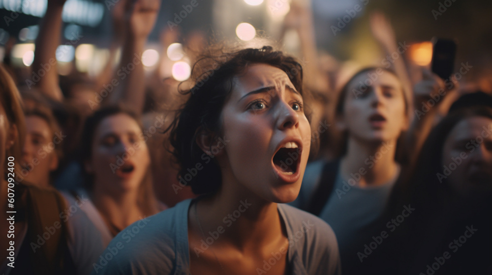 young adult people, protesting or riot, women crowds of people in a tight crowd, fictitious place young adult people, protesting or riot, women crowds of people in a tight crowd, fictitious place