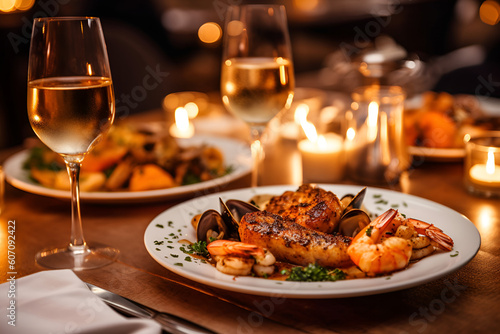 Seafood BBQ concept  selective focus  closeup of grilled shrimp served  AI generative content.